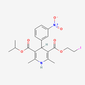 molecular formula C20H23IN2O6 B1230702 3-O-(2-iodoethyl) 5-O-propan-2-yl 2,6-dimethyl-4-(3-nitrophenyl)-1,4-dihydropyridine-3,5-dicarboxylate CAS No. 97856-31-0