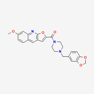 molecular formula C25H23N3O5 B1230704 2-{[4-(1,3-Benzodioxol-5-ylmethyl)piperazin-1-yl]carbonyl}-7-methoxyfuro[2,3-b]quinoline 