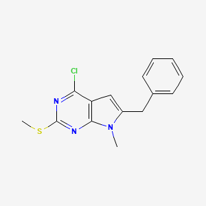 molecular formula C15H14ClN3S B12307204 6-Benzyl-4-chloro-7-methyl-2-(methylthio)-7H-pyrrolo[2,3-d]pyrimidine 