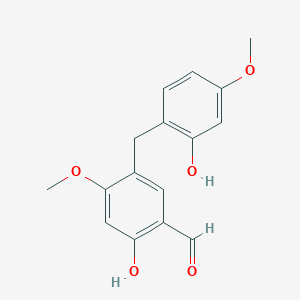 molecular formula C16H16O5 B12307211 2-Hydroxy-5-(2-hydroxy-4-methoxybenzyl)-4-methoxybenzaldehyde 