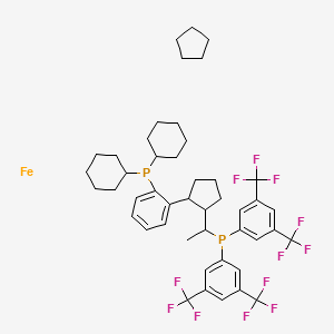 molecular formula C46H54F12FeP2 B12307343 Ferrocene,1-[(1R)-1-[bis[3,5-bis(trifluoromethyl)phenyl]phosphino]ethyl]-2-[2-(dicyclohexylphosphino)phenyl]-, (1S)- 