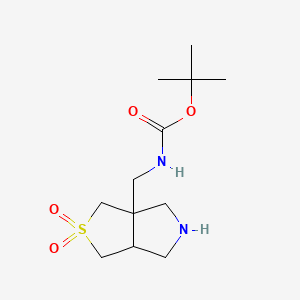 molecular formula C12H22N2O4S B12307372 rac-tert-butyl N-{[(3aR,6aS)-2,2-dioxo-hexahydro-1H-2lambda6-thieno[3,4-c]pyrrol-3a-yl]methyl}carbamate, cis 