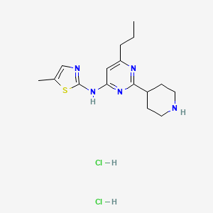 molecular formula C16H25Cl2N5S B12307608 5-methyl-N-(2-(piperidin-4-yl)-6-propylpyrimidin-4-yl)thiazol-2-amine dihydrochloride 