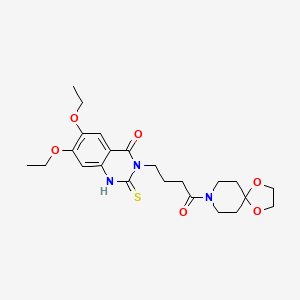 molecular formula C23H31N3O6S B1230767 3-[4-(1,4-dioxa-8-azaspiro[4.5]decan-8-yl)-4-oxobutyl]-6,7-diethoxy-2-sulfanylidene-1H-quinazolin-4-one 