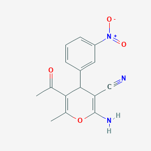 molecular formula C15H13N3O4 B1230779 5-acetyl-2-amino-6-methyl-4-(3-nitrophenyl)-4H-pyran-3-carbonitrile 
