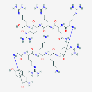 molecular formula C64H118N32O14 B12307808 2-[[2-[[2-[[5-amino-2-[[2-[[2-[[6-amino-2-[[6-amino-2-[[2-[[2-[[2-amino-3-(4-hydroxyphenyl)propanoyl]amino]acetyl]amino]-5-(diaminomethylideneamino)pentanoyl]amino]hexanoyl]amino]hexanoyl]amino]-5-(diaminomethylideneamino)pentanoyl]amino]-5-(diaminomethylideneamino)pentanoyl]amino]-5-oxopentanoyl]amino]-5-(diaminomethylideneamino)pentanoyl]amino]-5-(diaminomethylideneamino)pentanoyl]amino]-5-(diaminomethylideneamino)pentanoic acid 