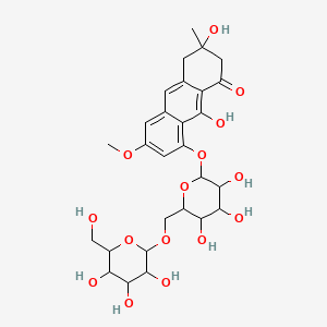 molecular formula C28H36O15 B12307834 3,9-Dihydroxy-6-methoxy-3-methyl-8-[3,4,5-trihydroxy-6-[[3,4,5-trihydroxy-6-(hydroxymethyl)oxan-2-yl]oxymethyl]oxan-2-yl]oxy-2,4-dihydroanthracen-1-one 