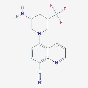 molecular formula C16H15F3N4 B12308083 5-[3-Amino-5-(trifluoromethyl)piperidin-1-yl]quinoline-8-carbonitrile 