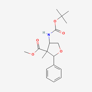 molecular formula C18H25NO5 B12308307 Methyl-4-((tert-butoxycarbonyl)amino)-3-methyl-2-phenyltetrahydrofuran-3-carboxylate 