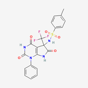 molecular formula C20H15F3N4O5S B1230834 4-methyl-N-[2,4,6-trioxo-1-phenyl-5-(trifluoromethyl)-7H-pyrrolo[2,3-d]pyrimidin-5-yl]benzenesulfonamide 