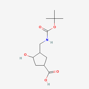 molecular formula C12H21NO5 B12308429 rac-(1R,3S,4S)-3-({[(tert-butoxy)carbonyl]amino}methyl)-4-hydroxycyclopentane-1-carboxylic acid 