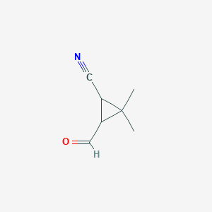 molecular formula C7H9NO B12308566 3-Formyl-2,2-dimethylcyclopropane-1-carbonitrile 