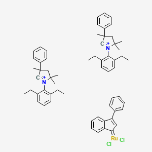 molecular formula C61H68Cl2N2Ru B12308766 dichloro-(3-phenylinden-1-ylidene)ruthenium;1-(2,6-diethylphenyl)-3,5,5-trimethyl-3-phenyl-2,4-dihydropyrrol-1-ium-2-ide CAS No. 2055540-61-7