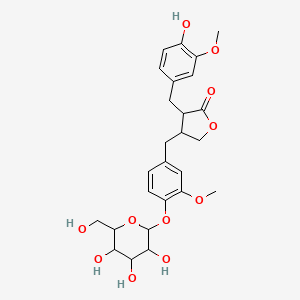 molecular formula C26H32O11 B12308883 3-[(4-Hydroxy-3-methoxyphenyl)methyl]-4-[[3-methoxy-4-[3,4,5-trihydroxy-6-(hydroxymethyl)oxan-2-yl]oxyphenyl]methyl]oxolan-2-one 