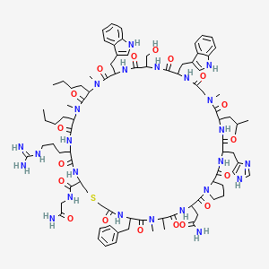 N,3-bis(2-amino-2-oxoethyl)-9-benzyl-21,24-dibutyl-18-(3-carbamimidamidopropyl)-30-(hydroxymethyl)-42-(1H-imidazol-4-ylmethyl)-27,33-bis(1H-indol-3-ylmethyl)-6,7,22,25,37-pentamethyl-39-(2-methylpropyl)-2,5,8,11,17,20,23,26,29,32,35,38,41,44-tetradecaoxo-13-thia-1,4,7,10,16,19,22,25,28,31,34,37,40,43-tetradecazabicyclo[43.3.0]octatetracontane-15-carboxamide