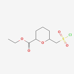 molecular formula C9H15ClO5S B12309015 Ethyl 6-[(chlorosulfonyl)methyl]oxane-2-carboxylate, trans 