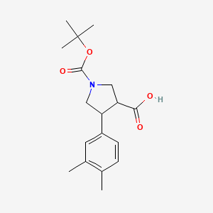 molecular formula C18H25NO4 B12309100 trans-1-(Tert-butoxycarbonyl)-4-(34-dimethylphenyl)pyrrolidine-3-carboxylic acid 