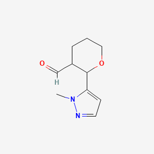 molecular formula C10H14N2O2 B12309226 2-(1-Methyl-1H-pyrazol-5-yl)oxane-3-carbaldehyde 