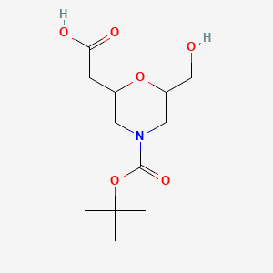 molecular formula C12H21NO6 B12309333 rac-2-[(2R,6R)-4-[(tert-butoxy)carbonyl]-6-(hydroxymethyl)morpholin-2-yl]acetic acid, cis 