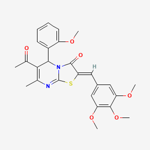 molecular formula C26H26N2O6S B1230947 6-acetyl-5-(2-methoxyphenyl)-7-methyl-2-(3,4,5-trimethoxybenzylidene)-5H-[1,3]thiazolo[3,2-a]pyrimidin-3(2H)-one 