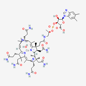 cobalt;[(2R,3S,4R,5S)-5-(5,6-dimethylbenzimidazol-1-yl)-4-hydroxy-2-(hydroxymethyl)oxolan-3-yl] [(2R)-1-[3-[(1R,2R,3R,4Z,7S,9Z,12S,14Z,17S,18S,19R)-2,13,18-tris(2-amino-2-oxoethyl)-7,12,17-tris(3-amino-3-oxopropyl)-3,5,8,8,13,15,18,19-octamethyl-2,7,12,17-tetrahydro-1H-corrin-21-id-3-yl]propanoylamino]propan-2-yl] phosphate;hydrate
