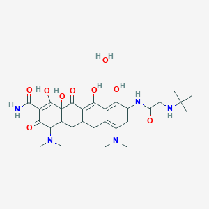 molecular formula C29H41N5O9 B12309700 9-[[2-(tert-butylamino)acetyl]amino]-4,7-bis(dimethylamino)-1,10,11,12a-tetrahydroxy-3,12-dioxo-4a,5,5a,6-tetrahydro-4H-tetracene-2-carboxamide;hydrate 