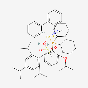 molecular formula C50H71NO4PPdS+ B12309873 dicyclohexyl-[2-propan-2-yloxy-6-[2,4,6-tri(propan-2-yl)phenyl]phenyl]phosphanium;methanesulfonic acid;methyl-(2-phenylphenyl)azanide;palladium(2+) 