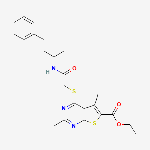molecular formula C23H27N3O3S2 B1231001 2,5-二甲基-4-[[2-氧代-2-(4-苯基丁烷-2-ylamino)乙基]硫]-6-噻吩并[2,3-d]嘧啶甲酸乙酯 