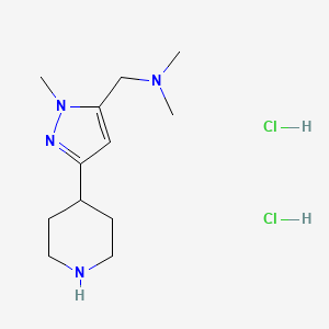 molecular formula C12H24Cl2N4 B12310023 N,N-dimethyl-1-(1-methyl-3-(piperidin-4-yl)-1H-pyrazol-5-yl)methanamine dihydrochloride 