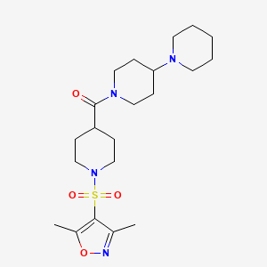 molecular formula C21H34N4O4S B1231014 [1-[(3,5-Dimethyl-4-isoxazolyl)sulfonyl]-4-piperidinyl]-[4-(1-piperidinyl)-1-piperidinyl]methanone 