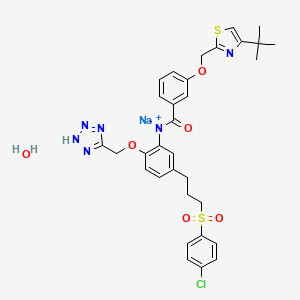 molecular formula C32H34ClN6NaO6S2 B1231017 sodium;[3-[(4-tert-butyl-1,3-thiazol-2-yl)methoxy]benzoyl]-[5-[3-(4-chlorophenyl)sulfonylpropyl]-2-(2H-tetrazol-5-ylmethoxy)phenyl]azanide;hydrate 