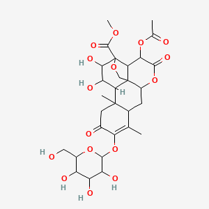 molecular formula C29H38O16 B12310186 Methyl 3-acetyloxy-15,16-dihydroxy-9,13-dimethyl-4,11-dioxo-10-[3,4,5-trihydroxy-6-(hydroxymethyl)oxan-2-yl]oxy-5,18-dioxapentacyclo[12.5.0.01,6.02,17.08,13]nonadec-9-ene-17-carboxylate 