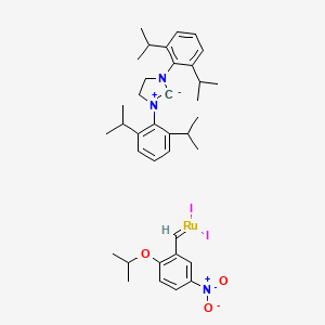 molecular formula C37H49I2N3O3Ru B12310203 [1,3-Bis(2,6-di-i-propylphenyl)imidazolidin-2-ylidene)(2-i-propoxy-5-nitrobenzylidene) ruthenium(II) diiodide nitro-Grela I2 SIPr 