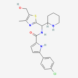 5-(4-Chlorophenyl)-N-((5-(hydroxymethyl)-4-methylthiazol-2-yl)(piperidin-2-yl)methyl)-1H-pyrrole-2-carboxamide