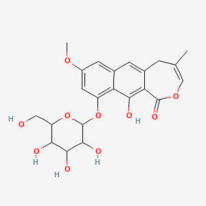 molecular formula C22H24O10 B12310360 11-hydroxy-8-methoxy-4-methyl-10-[3,4,5-trihydroxy-6-(hydroxymethyl)oxan-2-yl]oxy-5H-benzo[h][2]benzoxepin-1-one 