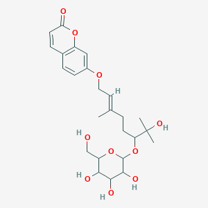 molecular formula C25H34O10 B12310423 7-[(E)-7-hydroxy-3,7-dimethyl-6-[3,4,5-trihydroxy-6-(hydroxymethyl)oxan-2-yl]oxyoct-2-enoxy]chromen-2-one 