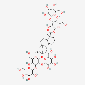 molecular formula C50H80O28 B12311201 [3,5-Dihydroxy-6-(hydroxymethyl)-4-[3,4,5-trihydroxy-6-(hydroxymethyl)oxan-2-yl]oxyoxan-2-yl] 13-[5-hydroxy-6-(hydroxymethyl)-3,4-bis[[3,4,5-trihydroxy-6-(hydroxymethyl)oxan-2-yl]oxy]oxan-2-yl]oxy-5,9-dimethyl-14-methylidenetetracyclo[11.2.1.01,10.04,9]hexadecane-5-carboxylate 