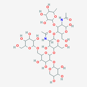 molecular formula C39H66N2O29 B12311213 N-[2-[5-acetamido-6-hydroxy-2-(hydroxymethyl)-4-(3,4,5-trihydroxy-6-methyloxan-2-yl)oxyoxan-3-yl]oxy-5-[4,5-dihydroxy-6-[[3,4,5-trihydroxy-6-(hydroxymethyl)oxan-2-yl]oxymethyl]-3-(3,4,5-trihydroxyoxan-2-yl)oxyoxan-2-yl]oxy-4-hydroxy-6-(hydroxymethyl)oxan-3-yl]acetamide 