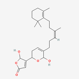 molecular formula C25H36O5 B1231123 2-hydroxy-3-[6-hydroxy-5-[(Z)-4-methyl-6-(2,6,6-trimethylcyclohexen-1-yl)hex-3-enyl]-3,6-dihydro-2H-pyran-2-yl]-2H-furan-5-one 