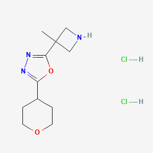 molecular formula C11H19Cl2N3O2 B12311473 2-(3-Methylazetidin-3-yl)-5-(oxan-4-yl)-1,3,4-oxadiazole dihydrochloride 