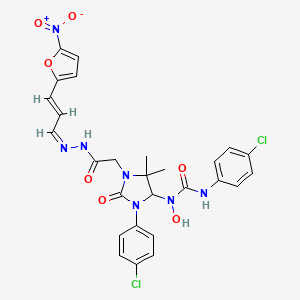 molecular formula C27H25Cl2N7O7 B1231150 2-[3-(4-chlorophenyl)-4-[(4-chlorophenyl)carbamoyl-hydroxyamino]-5,5-dimethyl-2-oxoimidazolidin-1-yl]-N-[(Z)-[(E)-3-(5-nitrofuran-2-yl)prop-2-enylidene]amino]acetamide 