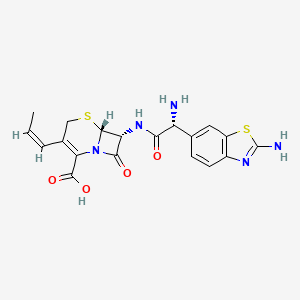 molecular formula C19H19N5O4S2 B1231165 (6R,7R)-7-[[(2R)-2-amino-2-(2-amino-1,3-benzothiazol-6-yl)acetyl]amino]-8-oxo-3-[(Z)-prop-1-enyl]-5-thia-1-azabicyclo[4.2.0]oct-2-ene-2-carboxylic acid CAS No. 120635-27-0