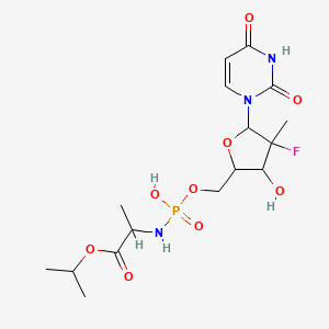 [5-(2,4-dioxopyrimidin-1-yl)-4-fluoro-3-hydroxy-4-methyloxolan-2-yl]methoxy-N-(1-oxo-1-propan-2-yloxypropan-2-yl)phosphonamidic acid