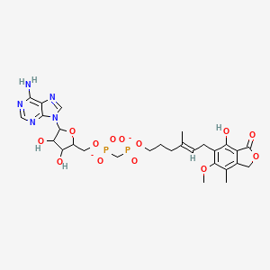 molecular formula C28H35N5O13P2-2 B1231184 [5-(6-aminopurin-9-yl)-3,4-dihydroxy-tetrahydrofuran-2-yl]methoxy-[[hydroxy-[(E)-6-(4-hydroxy-6-methoxy-7-methyl-3-oxo-1H-isobenzofuran-5-yl)-4-methyl-hex-4-enoxy]phosphoryl]methyl]phosphinic acid 
