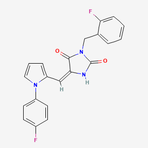molecular formula C21H15F2N3O2 B1231185 (5E)-3-(2-fluorobenzyl)-5-{[1-(4-fluorophenyl)-1H-pyrrol-2-yl]methylene}imidazolidine-2,4-dione 