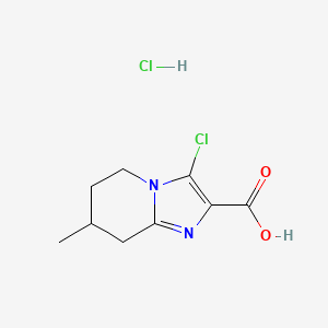 molecular formula C9H12Cl2N2O2 B12311889 3-Chloro-7-methyl-5H,6H,7H,8H-imidazo[1,2-a]pyridine-2-carboxylic acid hydrochloride 