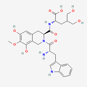 molecular formula C28H34N4O9 B1231193 (2S)-2-[[(3S)-2-[(2S)-2-amino-3-(1H-indol-3-yl)propanoyl]-6,8-dihydroxy-7-methoxy-3,4-dihydro-1H-isoquinoline-3-carbonyl]amino]-5-hydroxy-4-(hydroxymethyl)pentanoic acid 