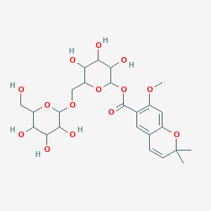 molecular formula C25H34O14 B12311952 [3,4,5-Trihydroxy-6-[[3,4,5-trihydroxy-6-(hydroxymethyl)oxan-2-yl]oxymethyl]oxan-2-yl] 7-methoxy-2,2-dimethylchromene-6-carboxylate 