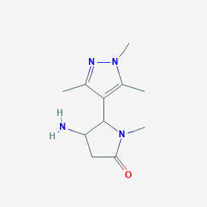 molecular formula C11H18N4O B12312097 4-amino-1-methyl-5-(trimethyl-1H-pyrazol-4-yl)pyrrolidin-2-one 