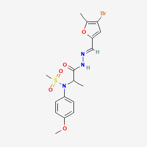 N-(1-{(2E)-2-[(4-bromo-5-methylfuran-2-yl)methylidene]hydrazinyl}-1-oxopropan-2-yl)-N-(4-methoxyphenyl)methanesulfonamide (non-preferred name)